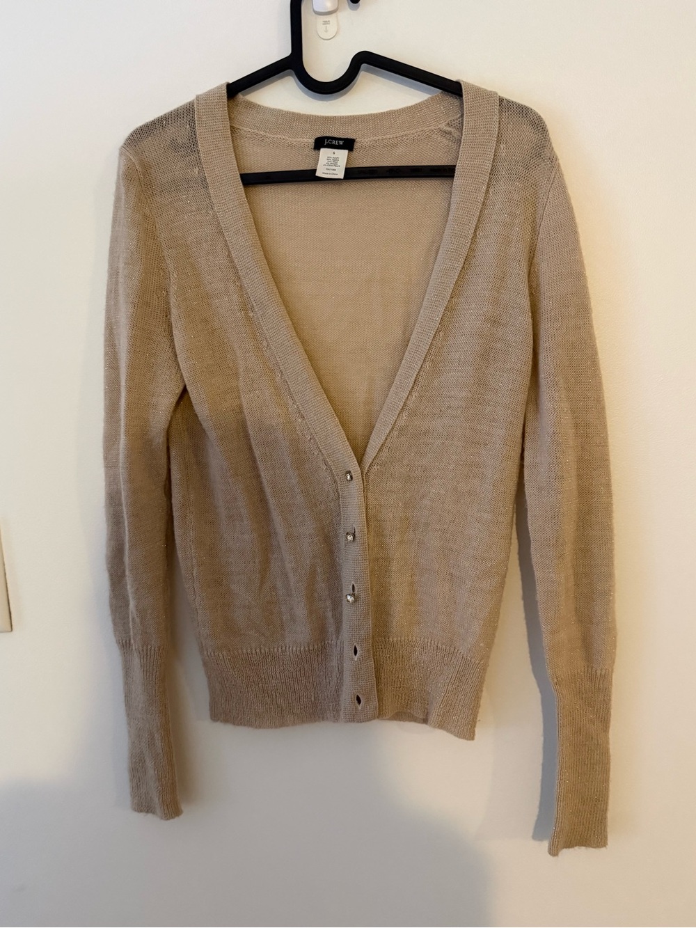 J Crew Tan Metallic Semi-sheer Wool Blend Cardigan